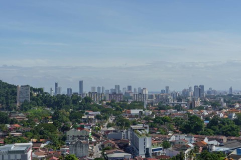 A city view with skyscrapers and cloudy sky in the background, penang, malaysia