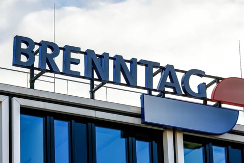 Essen, North Rhine-Westphalia, Germany - Brenntag, company logo on the facade of the Brenntag