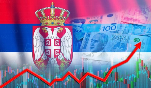 Serbia economy growth on financial graph. Serbian financial growth concept, economic recovery