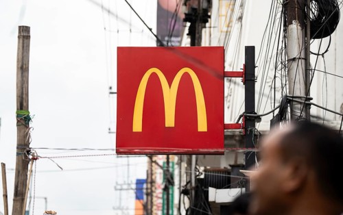 A McDonald's sign outside a McDonald's restaurant on October 26, 2024 in Guwahati, India.