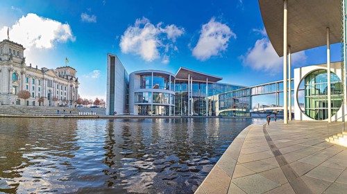 Spreebogen at the library of the German Bundestag with view of Paul-Löbe-Haus, Bundestag,