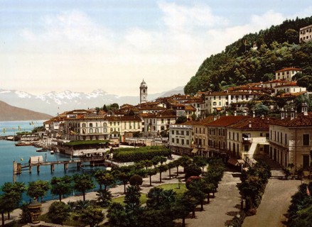 Bellagio, general view, Lake Como, Italy, Historic, digitally restored reproduction from a 19th