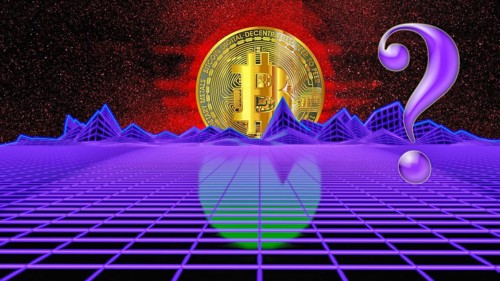 Symbolic image, Bitcoin as a questionable vision of the future, stock market prices, insecure