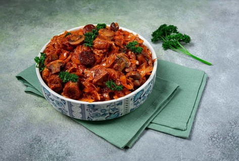 Bigos, bigus is a national Polish dish, made of cabbage and meat, stewed, homemade, no people