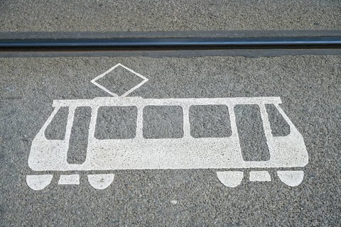 Tracks, Warning from tram, Mitte, Berlin, Germany, Europe