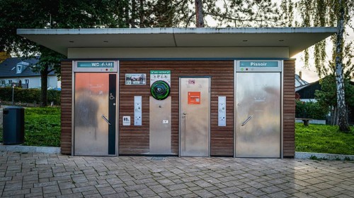 Public toilet, outdoor defibrillator, Stuttgart, Baden-Württemberg, Germany, Europe