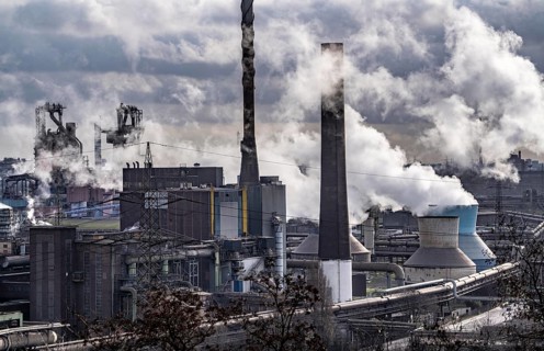 Panorama of the Thyssenkrupp Steel steelworks in Duisburg-Bruckhausen, blast furnaces 8 and 9,