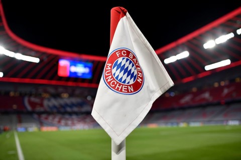 Night shot, corner flag with logo FC Bayern Munich FCB, Champions League, Allianz Arena, Munich,