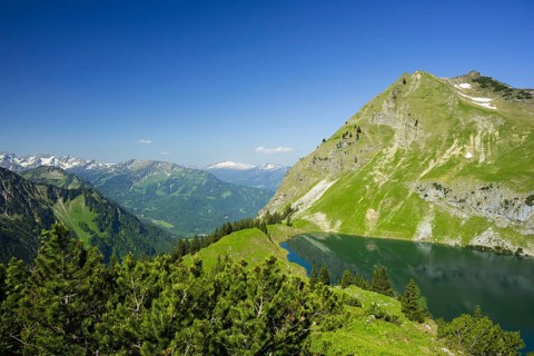 Seealpsee and Seeköpfel, 1919m, Allgäu Alps, Allgäu, Bavaria, Germany, Europe