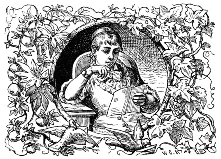 Young woman sitting in an armchair, reading a love letter and holding a pencil, portrait with