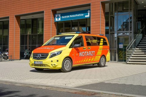 Emergency ambulance, Klinikum Ernst von Bergmann, Charlottenstraße, Potsdam, Brandenburg, Germany,