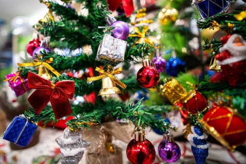 Christmas decoration items displayed for sell at a stall, ahead of Christmas on December 22, 2024
