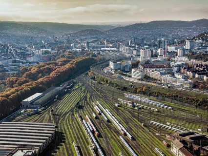 Track apron at the main railway station, Europaviertel Stuttgart. After completion of the Stuttgart