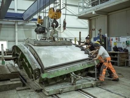 Production of segments for the construction of the Brenner Base Tunnel, Zenzendorf, Tyrol, Austria,
