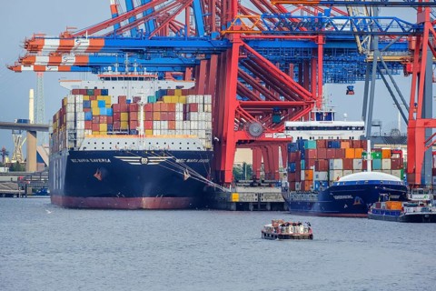 Hamburg, Germany - Container ships in the Port of Hamburg, container ship MSC Maria Saveria of the