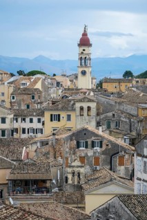 Corfu Town, Corfu, Greece, City overview Corfu Town with the Greek Orthodox Church of Agios