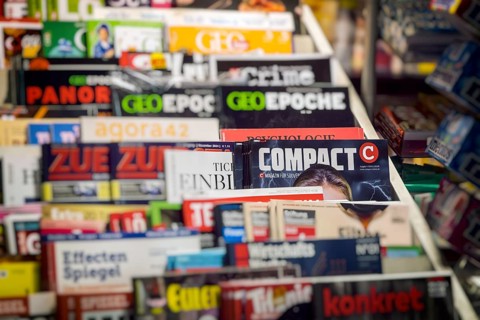 Compact, far-right German political magazine. Point of sale in a kiosk at the railway station.