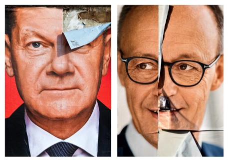 Comparison of two large posters for the 2025 federal election by the SPD with Olaf Scholz and the