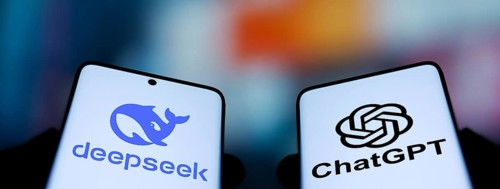 Deepseek AI and ChatGPT AI logo is displayed on smartphone
