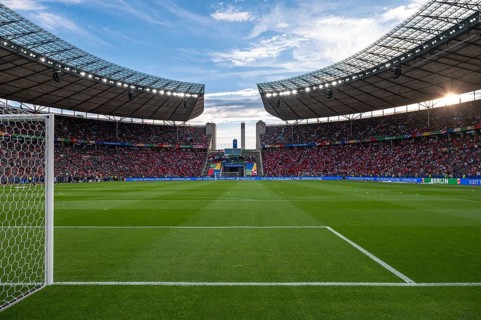 BERLIN, GERMANY - JULY 6, 2024: Euro 2024 quarterfinal match Nederlands vs Turkey. Aerial view at