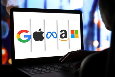 May 3, 2024, Brazil. In this photo illustration, the Google, Apple, Meta, Amazon and Microsoft