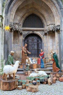 Nativity scene with life-size carved figures in front of the St Wenceslas Church, Old Town Naumburg