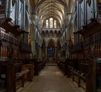 Salisbury, United Kingdom, 8 September, 2022: view of the elaborate woodwork and choir in the