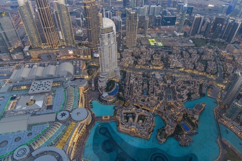 Sunset on the Burj Khalifa, Dubai, United Arab Emirates, Asia