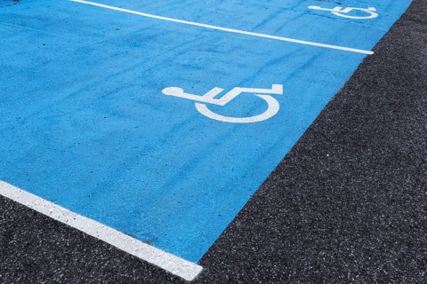 Street, pictogram, parking space for wheelchair user, Montreal, Province of Quebec, Canada, North