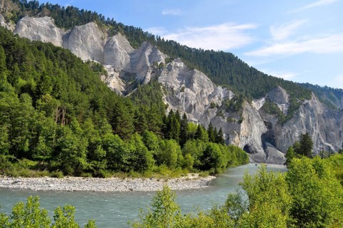 Switzerland, railway line Reichenau-Tamins, Disentis/Mustér, mountain landscape on the railway