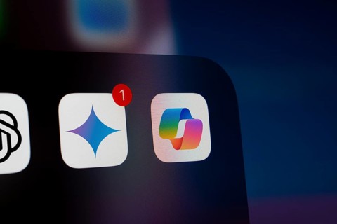 A close up of an iPhone screen displaying the Google Gemini and Microsoft Copilot app icon.