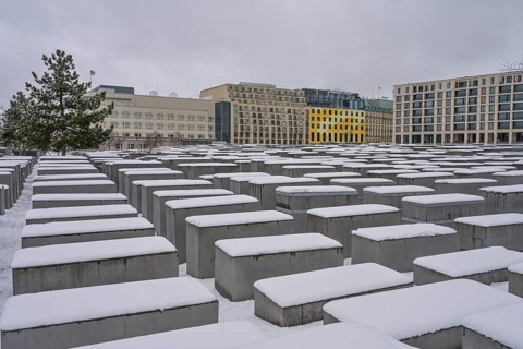Winter, snow, Holocaust Memorial, Field of Stelae, Mitte, Berlin, Germany, Europe