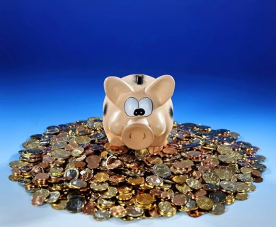 Symbol photo money, luck, saving, piggy bank, coins, old-age provision, nest egg Studio photo,