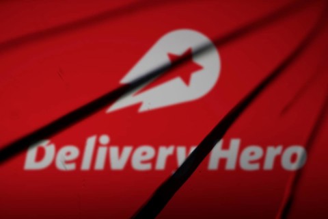 Dhaka, bangladesh- 06 Oct 2024: Delivery Hero logo is visible on the broken glass