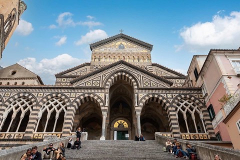 Portal of the mediaeval Saint Andrew cathedral in Amalfi, Italy, Europe