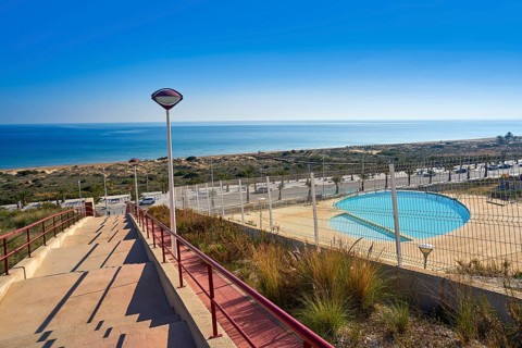 Arenals del Sol Beach in Elche Elx of Alicante in Costa Blanca at Spain aerial view
