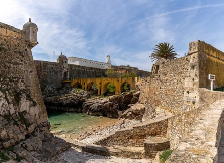 Peniche, Portugal - 2 April, 2022: view inside the walls of the historic fortress of Peniche