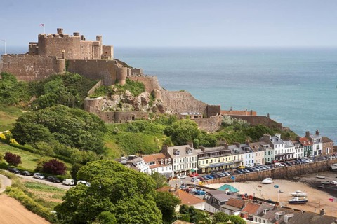 Gorey with Mont Orgueil Castle, Jersey, UK, Europe