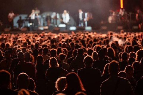 Crowd of people in front of the stage during the concert.