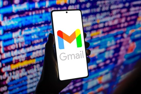 In this photo illustration, the Google Gmail logo is displayed on a smartphone screen
