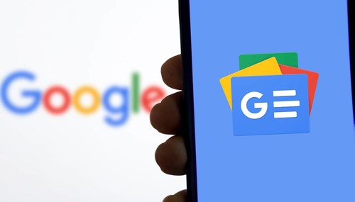 In this photo illustration the Google News logo is displayed on a smartphone.