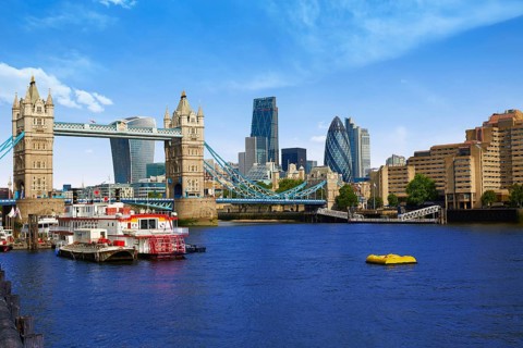 London Tower Bridge on Thames river in England