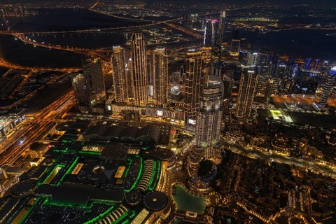 Sunset on the Burj Khalifa, Dubai, United Arab Emirates, Asia