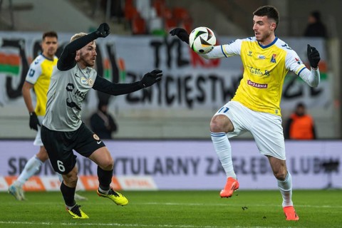 LUBIN, POLAND - NOVEMBER 22, 2024: Football match Polish PKO Ekstraklasa between KGHM Zaglebie