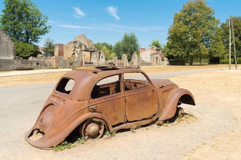 The ruins of Oradour-sur-glane, the by the german forces destroyed french village in WW2