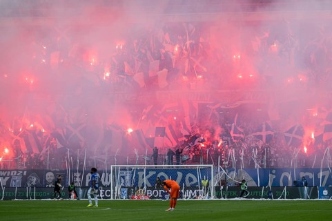 POZNAN, POLAND - FEBRUARY 19, 2023: Football match Polish PKO Ekstraklasa between Lech Poznan vs