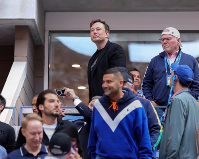 Elon Musk in VIP lounge in Arthur Ashe Stadium during the Men's Singles final at the US Open 2024