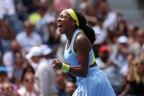 Tennis player Coco Gauff celebrates at the US Open 2024 Championships, Billie Jean King Tennis