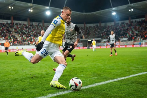 LUBIN, POLAND - NOVEMBER 22, 2024: Football match Polish PKO Ekstraklasa between KGHM Zaglebie