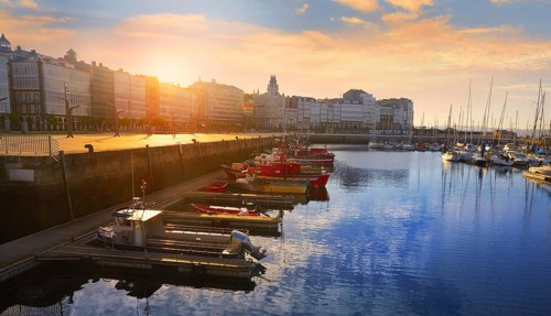 Sunset in La Coruna Port sunrise in Galicia of Spain